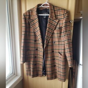Margaretha Ray Wool Vashmere Blend Plaid Blazer with Double-Breasted Design